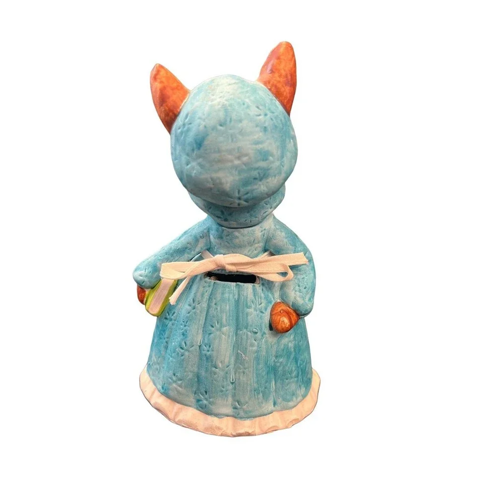 Vintage Ceramic Chalk Ware Bunny Rabbit‎ Bank Apron Book Japan 7.5”